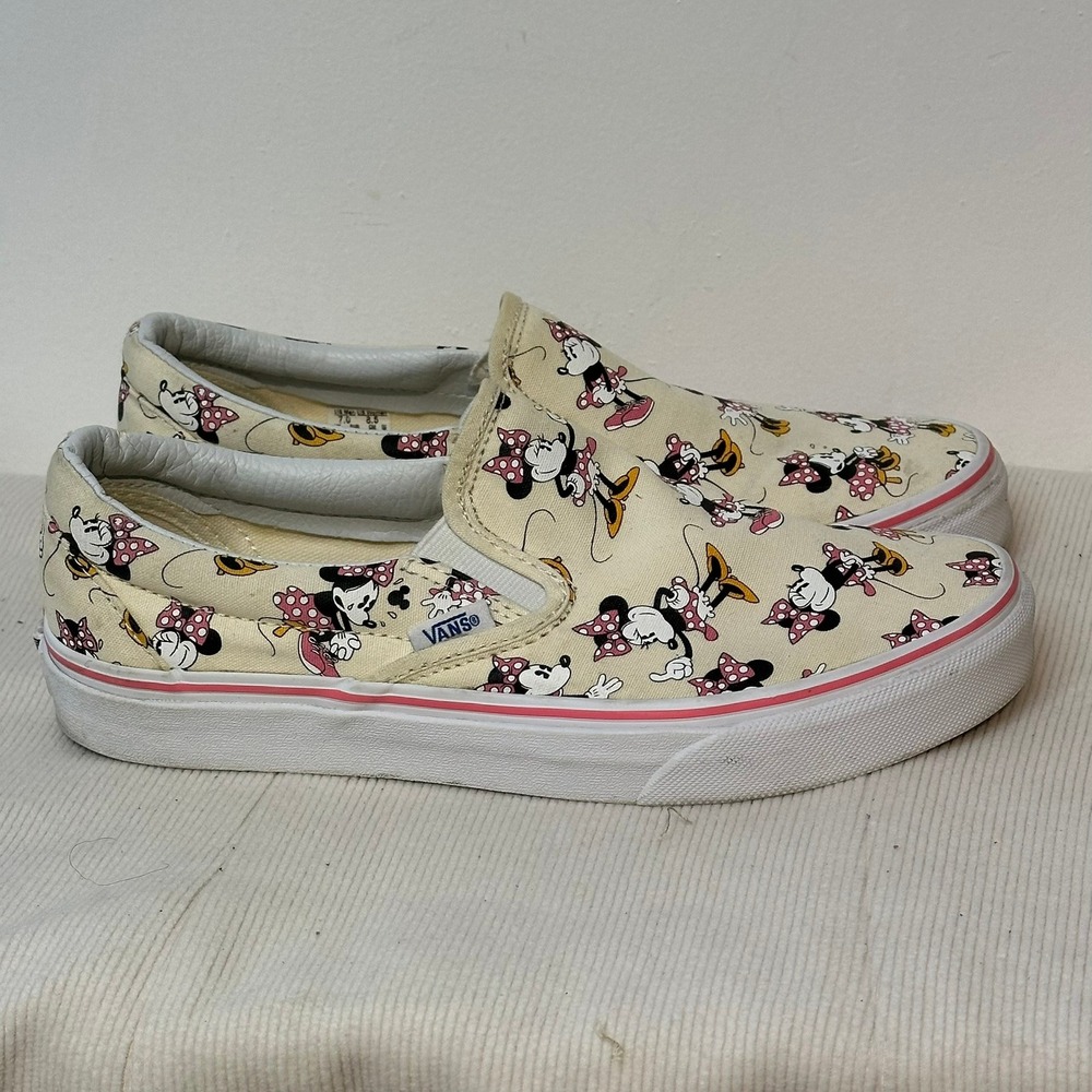 Vans Slip-On Disney Minnie Mouse Shoes Women 8.5 Cream Skate Sneakers - Picture 3 of 8